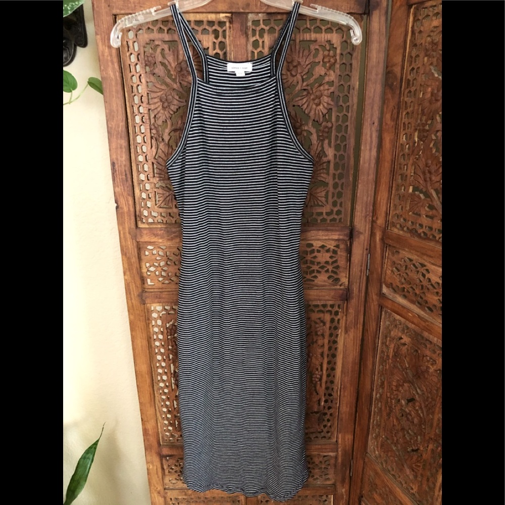Black and white striped jersey knit dress
